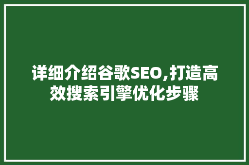 详细介绍谷歌SEO,打造高效搜索引擎优化步骤