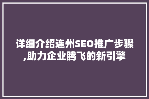 详细介绍连州SEO推广步骤,助力企业腾飞的新引擎