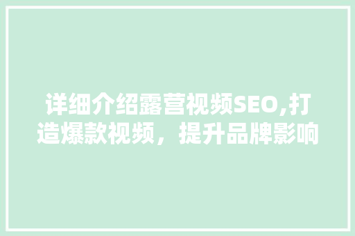 详细介绍露营视频SEO,打造爆款视频，提升品牌影响力