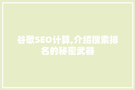 谷歌SEO计算,介绍搜索排名的秘密武器  第1张