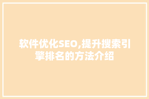 软件优化SEO,提升搜索引擎排名的方法介绍