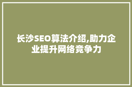 长沙SEO算法介绍,助力企业提升网络竞争力