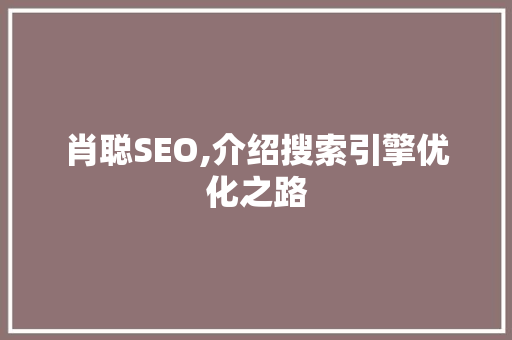 肖聪SEO,介绍搜索引擎优化之路