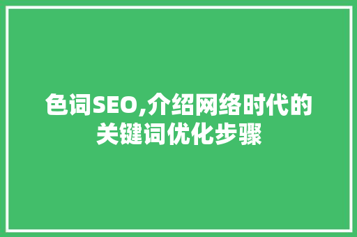 色词SEO,介绍网络时代的关键词优化步骤