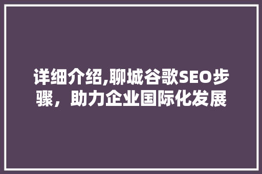 详细介绍,聊城谷歌SEO步骤，助力企业国际化发展