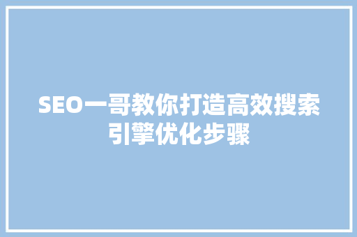 SEO一哥教你打造高效搜索引擎优化步骤  第1张