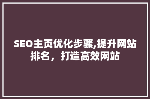 SEO主页优化步骤,提升网站排名，打造高效网站