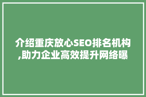 介绍重庆放心SEO排名机构,助力企业高效提升网络曝光度