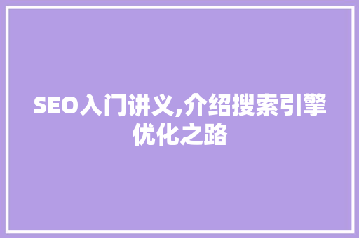 SEO入门讲义,介绍搜索引擎优化之路