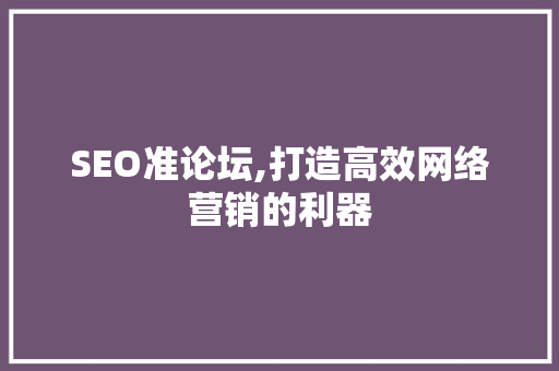 SEO准论坛,打造高效网络营销的利器