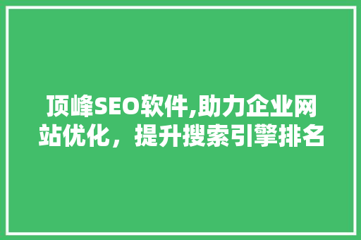 顶峰SEO软件,助力企业网站优化，提升搜索引擎排名
