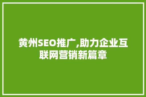 黄州SEO推广,助力企业互联网营销新篇章
