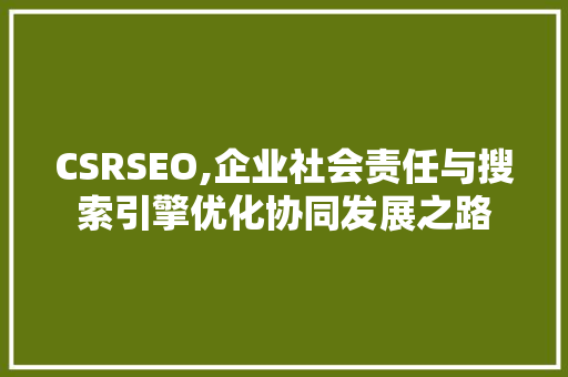 CSRSEO,企业社会责任与搜索引擎优化协同发展之路