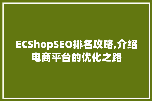 ECShopSEO排名攻略,介绍电商平台的优化之路