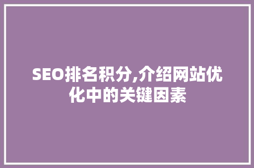 SEO排名积分,介绍网站优化中的关键因素