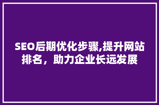 SEO后期优化步骤,提升网站排名，助力企业长远发展
