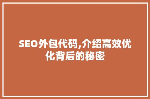 SEO外包代码,介绍高效优化背后的秘密