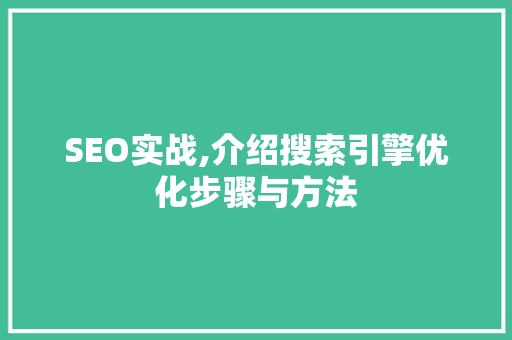 SEO实战,介绍搜索引擎优化步骤与方法