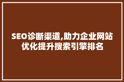 SEO诊断渠道,助力企业网站优化提升搜索引擎排名