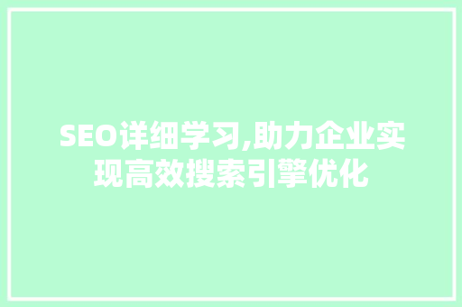 SEO详细学习,助力企业实现高效搜索引擎优化