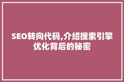 SEO转向代码,介绍搜索引擎优化背后的秘密