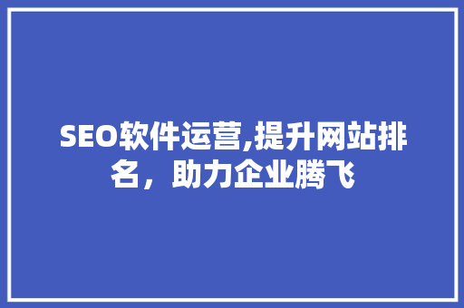 SEO软件运营,提升网站排名，助力企业腾飞