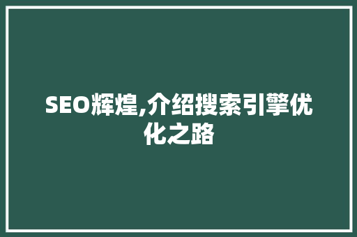SEO辉煌,介绍搜索引擎优化之路