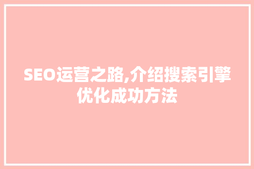 SEO运营之路,介绍搜索引擎优化成功方法