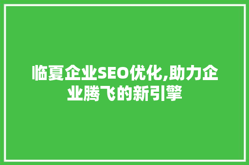 临夏企业SEO优化,助力企业腾飞的新引擎