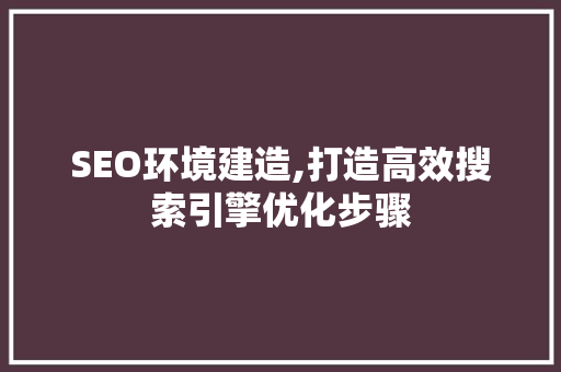 SEO环境建造,打造高效搜索引擎优化步骤