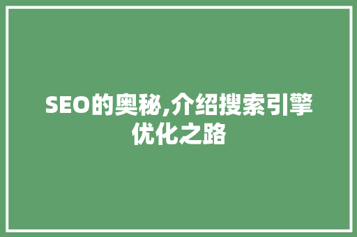 SEO的奥秘,介绍搜索引擎优化之路