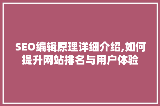 SEO编辑原理详细介绍,如何提升网站排名与用户体验