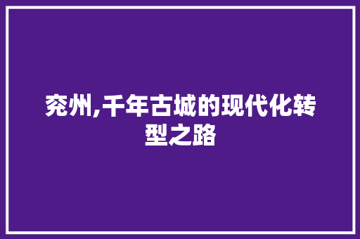 兖州,千年古城的现代化转型之路