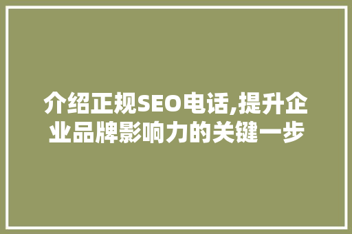 介绍正规SEO电话,提升企业品牌影响力的关键一步