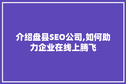 介绍盘县SEO公司,如何助力企业在线上腾飞