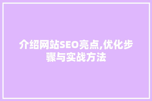 介绍网站SEO亮点,优化步骤与实战方法
