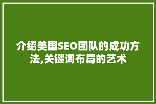 介绍美国SEO团队的成功方法,关键词布局的艺术