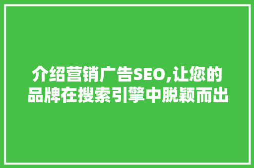 介绍营销广告SEO,让您的品牌在搜索引擎中脱颖而出  第1张