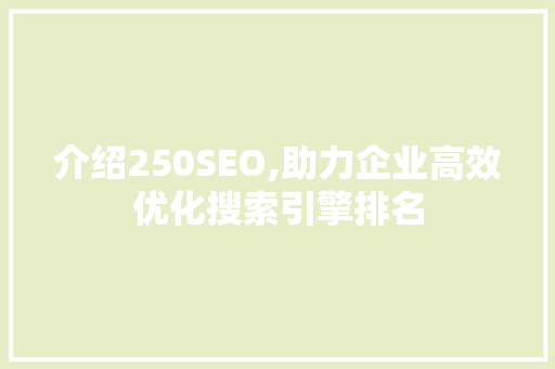介绍250SEO,助力企业高效优化搜索引擎排名