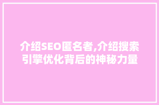 介绍SEO匿名者,介绍搜索引擎优化背后的神秘力量  第1张