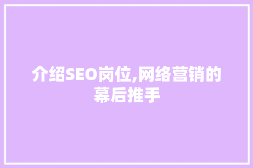 介绍SEO岗位,网络营销的幕后推手