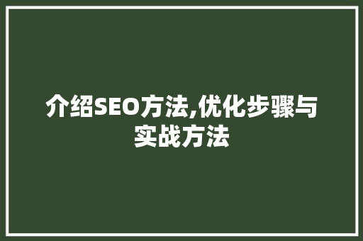 介绍SEO方法,优化步骤与实战方法