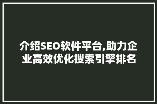 介绍SEO软件平台,助力企业高效优化搜索引擎排名
