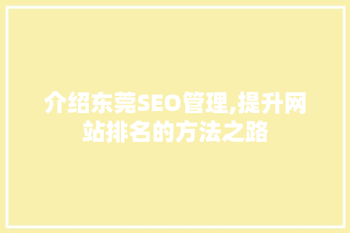 介绍东莞SEO管理,提升网站排名的方法之路