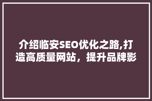 介绍临安SEO优化之路,打造高质量网站，提升品牌影响力