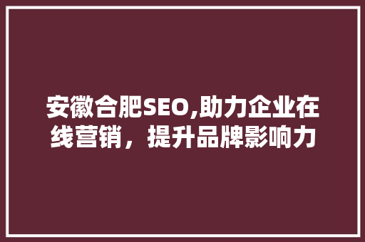 安徽合肥SEO,助力企业在线营销，提升品牌影响力