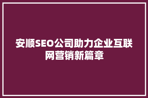 安顺SEO公司助力企业互联网营销新篇章
