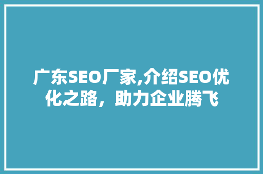 广东SEO厂家,介绍SEO优化之路，助力企业腾飞