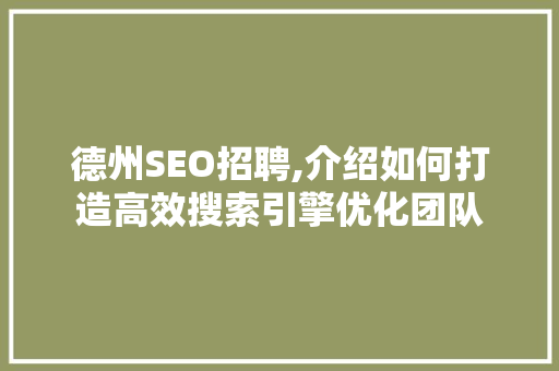 德州SEO招聘,介绍如何打造高效搜索引擎优化团队