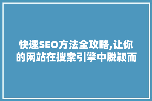 快速SEO方法全攻略,让你的网站在搜索引擎中脱颖而出